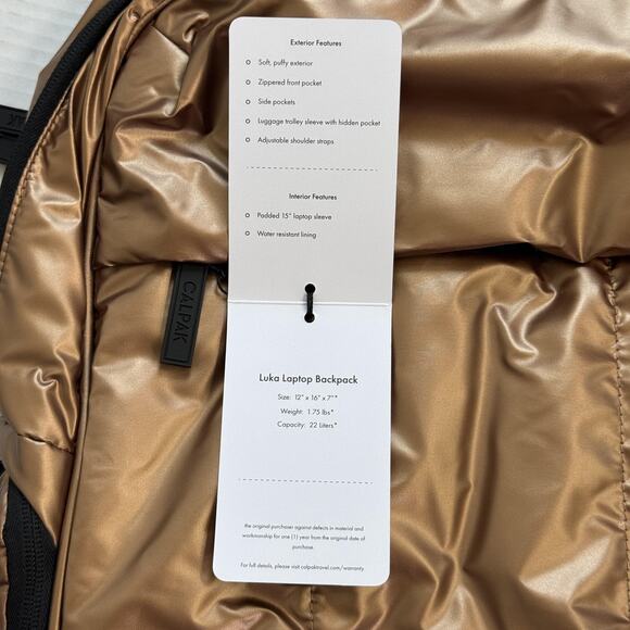 Calpak Luka Laptop Backpack Padded Travel Work School Bag Luggage Copper Color - Picture 4 of 9